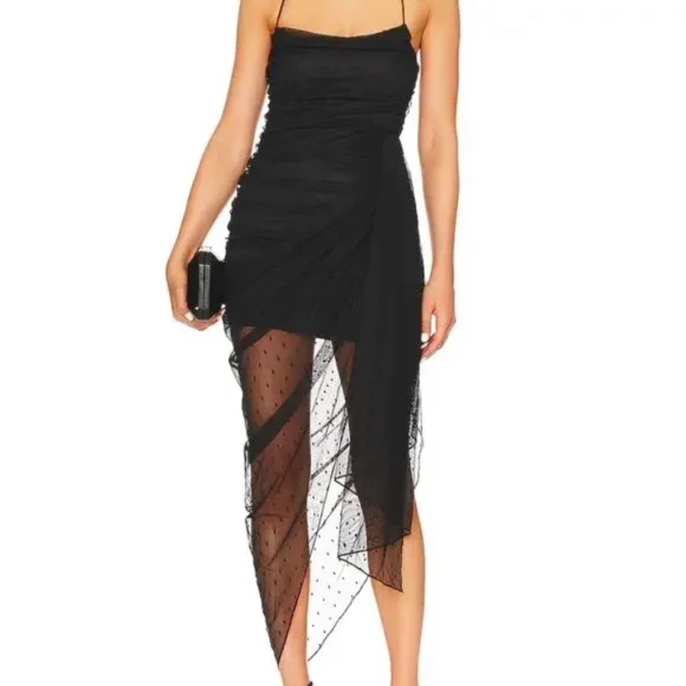 Majorelle Black Mesh Overlay Asymmetrical Halter Party Dress Sz M Cocktail Fairy